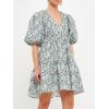 endless rose Women’s Floral Puff Sleeve Jacquard High Low Dress(White/Purple)