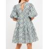 endless rose Women’s Floral Puff Sleeve Jacquard High Low Dress(White/Purple)