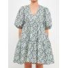 endless rose Women’s Floral Puff Sleeve Jacquard High Low Dress(White/Purple)