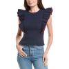 Contrast Merrow Detail Ruffled Sleeveless Knit Top(Navy/Red)