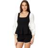 English Factory Mixed Media Ribbed Top Black/White XS