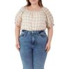 English Factory Women’s Gingham Top with Short Puff Sleeves Khaki