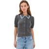 English Factory Women’s Lace Trimmed Puff Sleeve Knit Cardigan(Heather Grey)