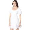 English Factory Women’s Mixed Media Puff sleeves Back Bow Mini Dress(White)