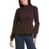 English Factory Womens Peplum Waist Wool-Blend Top, M, Brown