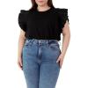 English Factory Women’s Poplin Knit Mixed Ruffle Detail Top Black