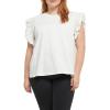 English Factory Women’s Poplin Knit Mixed Ruffle Detail Top White