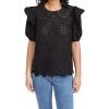 English Factory Women’s Ruffle Sleeve Eyelet Top(Black)