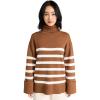 English Factory Women’s Turtle Neck Stripe Sweater(Camel/White)