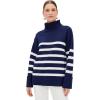 English Factory Women’s Turtleneck Stripe Sweater(Navy/White)