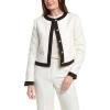 White and Black Collarless Tweed Jacket – English Factory