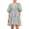 endless rose Women’s Floral Puff Sleeve Jacquard High Low Dress(White/Purple)