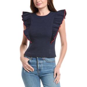 Contrast Merrow Detail Ruffled Sleeveless Knit Top(Navy/Red)