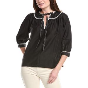 Detailed Embroidery Bow Top by ENGLISH FACTORY(Black/White)