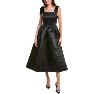 ENGLISH FACTORY Striped Bow Midi Dress(Black)