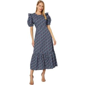 English Factory Floral Printed Cotton Open Back Midi Dress Navy Multi LG