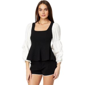 English Factory Mixed Media Ribbed Top Black/White XS