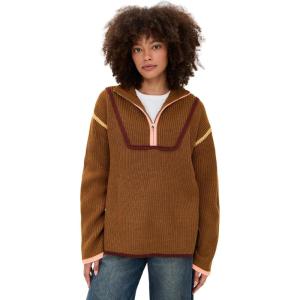 English Factory Women’s Contrast Piping Quarter Zip Sweater(Mocha Multi)
