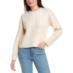 English Factory Womens Crewneck Cable Wool-Blend Sweater, S, White