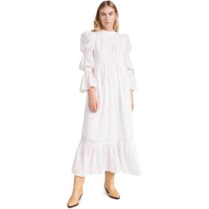English Factory Women’s Embroidered Swiss Dot Maxi Dress(White)