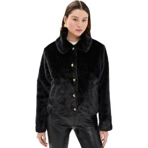 English Factory Women’s Faux Fur Collared Jacket(Black)