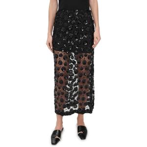 English Factory Women’s Flower Sequin Sheer Midi Skirt(Black)