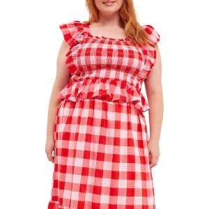 English Factory Women’s Gingham Smocked Top Pink/Red