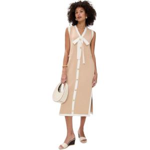 English Factory Women’s Knit Midi Dress with Ribbon Tie(Beige/White)
