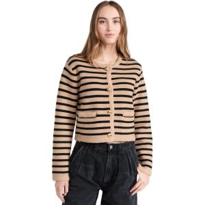 English Factory Women’s Knit Striped Sweater Cardigan(Tan/Black)