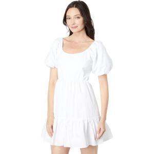 English Factory Women’s Mixed Media Puff sleeves Back Bow Mini Dress(White)