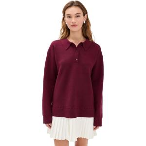English Factory Women’s Polo Mixed Media Mini Dress(Burgundy/White)