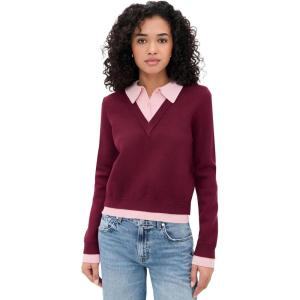 English Factory Women’s Polo Sweater(Burgundy/Pink)