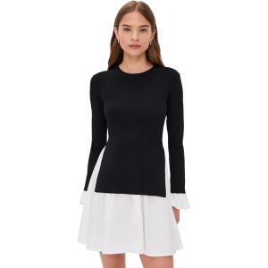 English Factory Women’s Poplin Combo Knit Dress(Black/White)