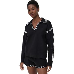 English Factory Women’s Stitch Detail Knit Collar Top(Black/White)