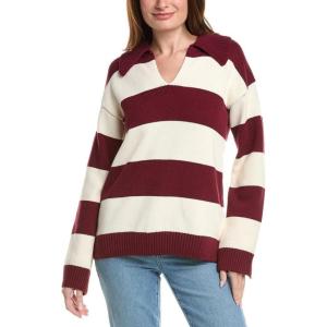 English Factory Womens Stripe Rugby Collared Sweater, S, Red