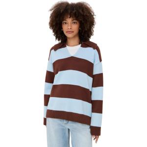 English Factory Women’s Stripe Rugby Collared Sweater(Brown/Powder Blue)