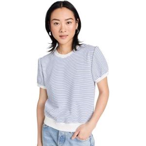 English Factory Women’s Stripe Terry Puff Sleeve Sweatshirt(White/Blue)