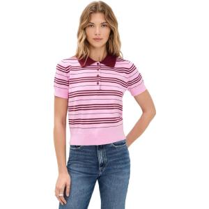 English Factory Women’s Striped Polo Knit Top(Pink/Burgundy)