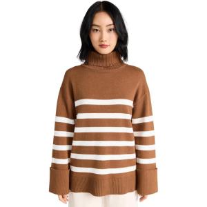 English Factory Women’s Turtle Neck Stripe Sweater(Camel/White)
