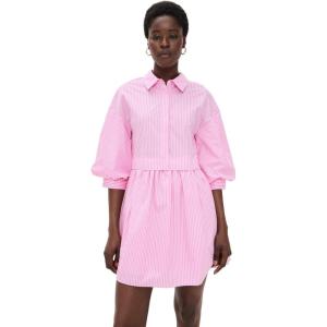 Stripe Puff Sleeve Shirt Dress(Pink Stripes)