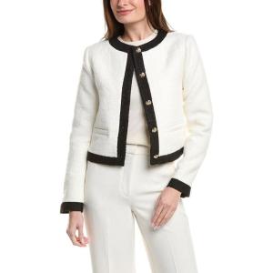 White and Black Collarless Tweed Jacket – English Factory(White/Black)