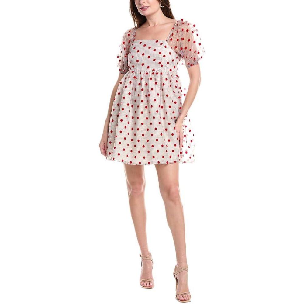 image:imageEnglish Factory Flocked Dot Organza Babydoll DressMultiRed Dot