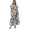 English Factory Women’s Print Dramatic Bubble Sleeves Maxi Dress(White/Black)