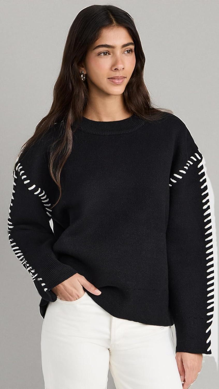 image:imageEnglish Factory Womens Whip Stitch SweaterBlackWhite