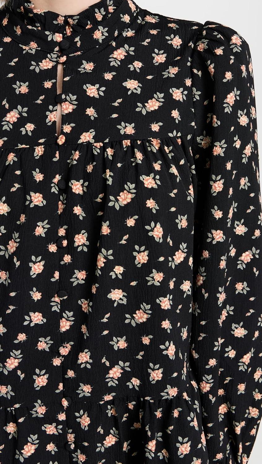 image:imageEnglish Factory Womens Floral Print Pintuck Smock Mini DressBlack Multi