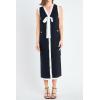 English Factory Women’s Knit Midi Dress with Ribbon Tie(Black/Cream)
