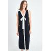 English Factory Women’s Knit Midi Dress with Ribbon Tie(Black/Cream)
