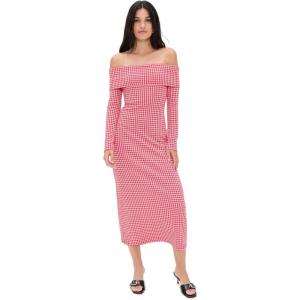 English Factory Women’s Gingham Off The Shoulder Midi Dress(Red)