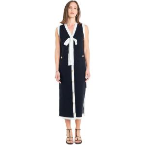 English Factory Women’s Knit Midi Dress with Ribbon Tie(Black/Cream)