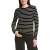 English Factory Women’s Round-Neck Striped Sweater Top, L, Black/White